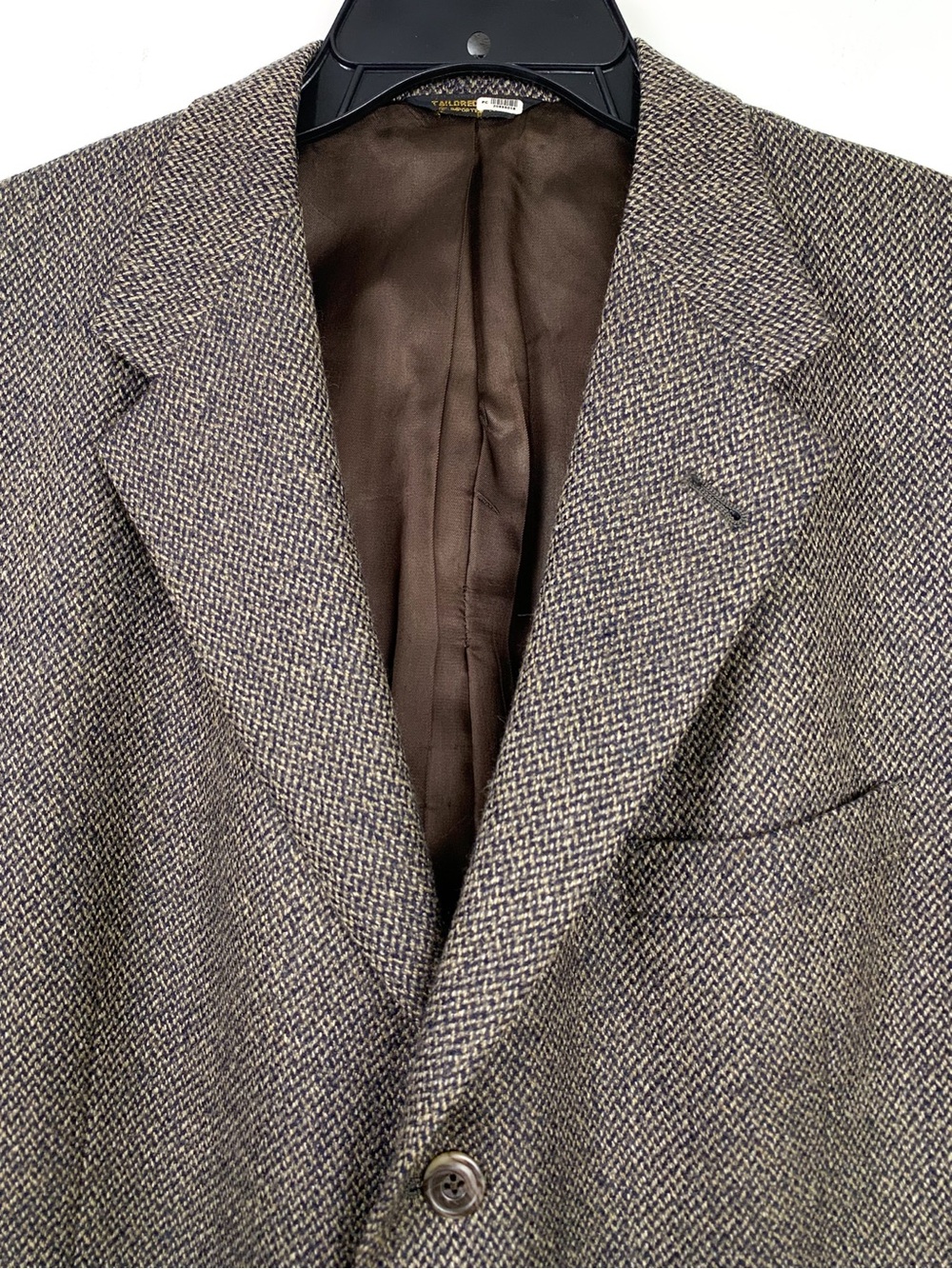 Vintage Austin Reed herringbone tweed men’s wool blazer black & taupe size 44L